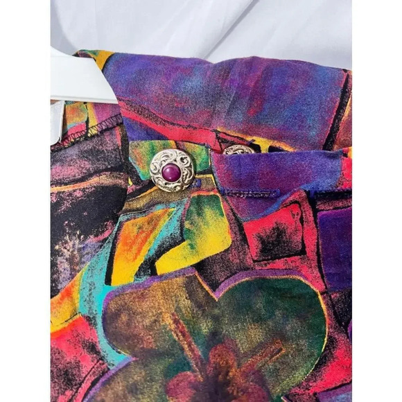 Vintage Women's Petite Sophisticate abstract Blouse Purple Multicolor - Picture 4 of 5